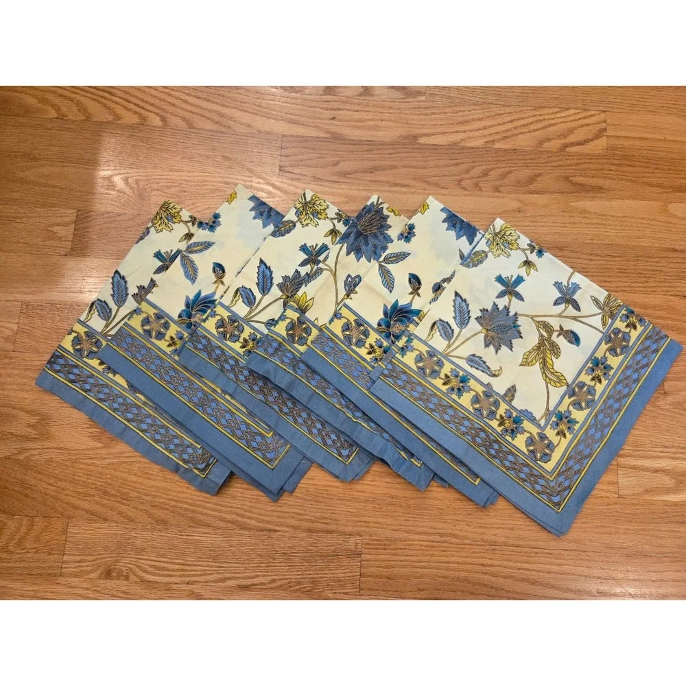 World Market Set of 6 Indian Block Print Cotton Napkins 20x20